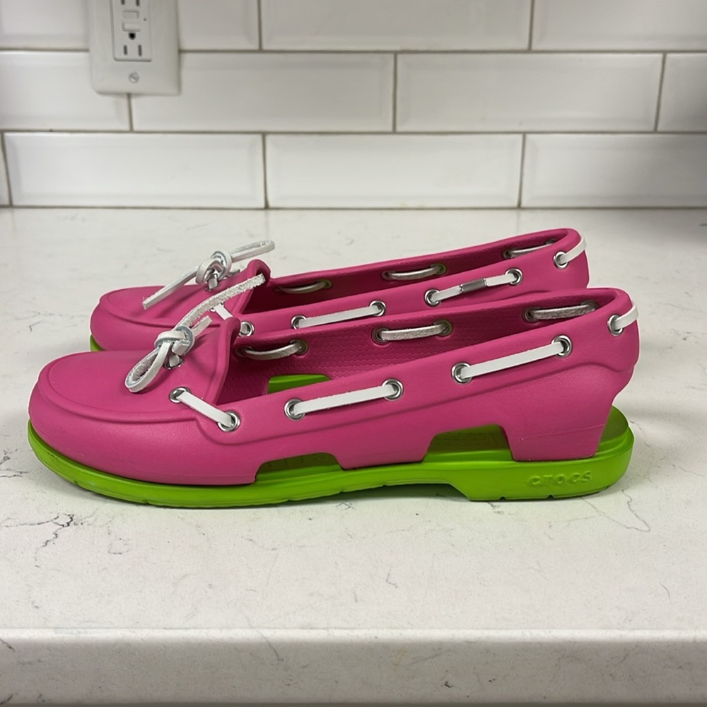 Crocs Beach Line Slip-On Boat Shoes Pink and Green Size 8 - Picture 10 of 15